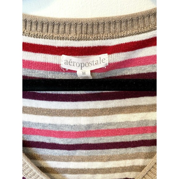 Aeropostale Y2K Striped Ribbed Sweater Top Womens Med V-neck Fitted Long Sleeve - Picture 5 of 9